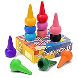 WATSABRO Kleinkinder Wachsmalstifte, 12 Farben Stapelbares Handflächengriff Wachsmalkreide, Wachsmalstifte Montessori Spielzeug für Baby...