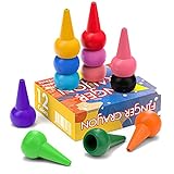 WATSABRO Kleinkinder Wachsmalstifte, 12 Farben Stapelbares Handflächengriff Wachsmalkreide, Wachsmalstifte Montessori Spielzeug für Baby...